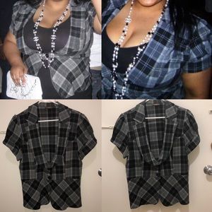 Plus Size Black Gray Plaid Blazer 1X 2X 16 18